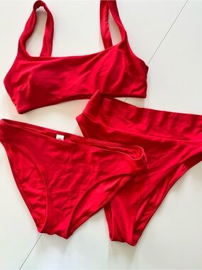 aerie Red Bikini Set with Top and Two Bottoms
